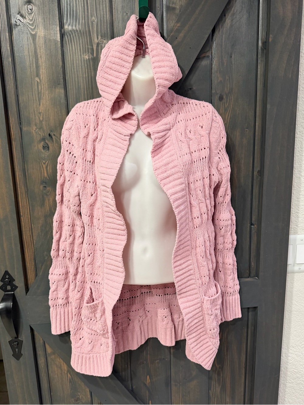 No Boundaries Hooded Open-Front Knit Cardigan Sweater - Pink Chenille XS